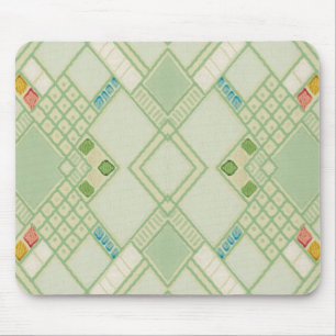 Retro Light Green Geometric Bohemian Tile Pattern Mouse Mat