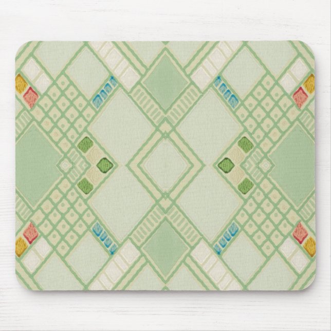 Retro Light Green Geometric Bohemian Tile Pattern Mouse Mat (Front)