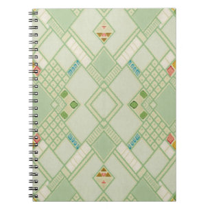 Retro Light Green Geometric Bohemian Tile Pattern Notebook