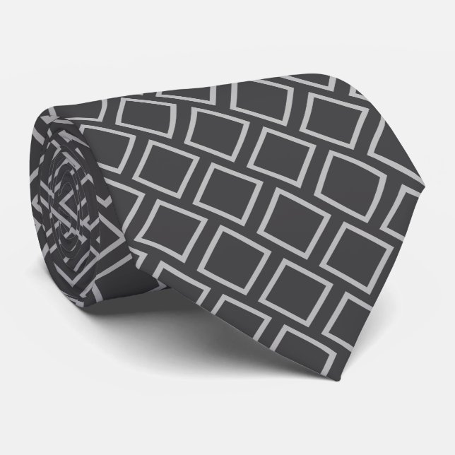 Retro Light Grey Squares On Dark Grey Neck Tie (Rolled)