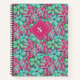 Retro Light Pink and Green Florals Notebook