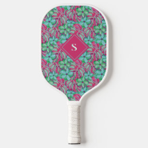 Retro Light Pink and Green Florals Pickleball Paddle