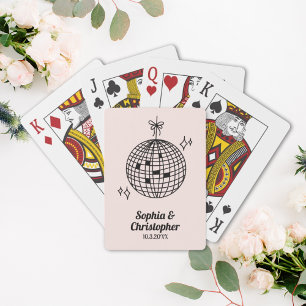 Retro Light Pink Disco Ball Wedding Personalised Playing Cards