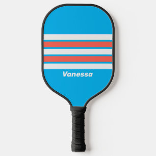 Retro Light Sky Blue Across Striping with Name Pickleball Paddle