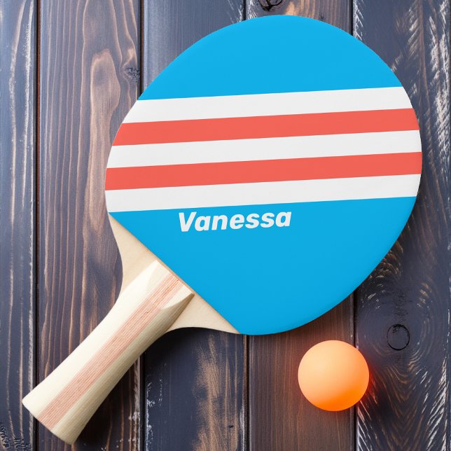 Retro Light Sky Blue Stripes with Name Ping Pong Paddle (Creator Uploaded)
