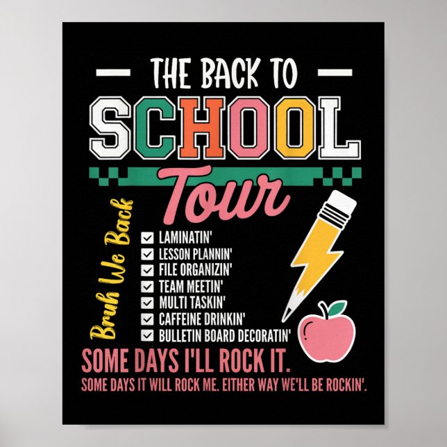 Retro Lightning Bolt Abcd Back To School Tour Teac Poster (Front)