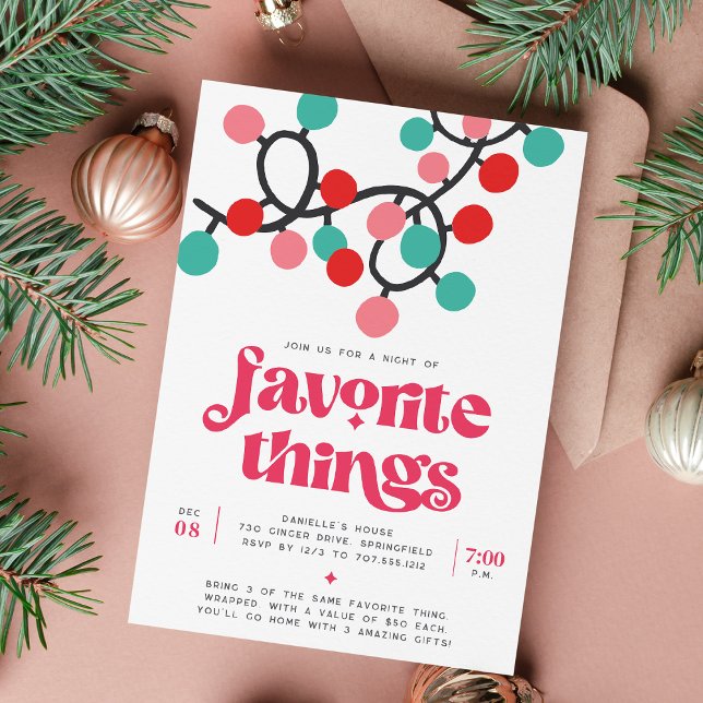 Retro Lights Holiday Favourite Things Party Invitation (Creator Uploaded)