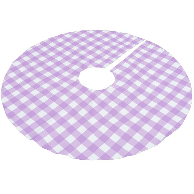Retro Lilac Gingham Plaid Checks Chequered   Brushed Polyester Tree Skirt (Angled)