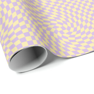 Retro Lilac Yellow Pastel Warped Chequerboard Wrapping Paper