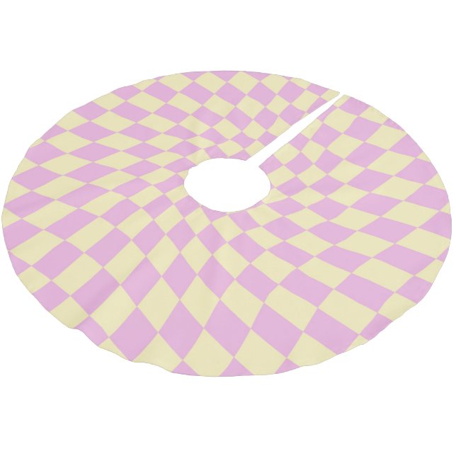 Retro Lilac Yellow Warped Checks Chequered Dorm  Brushed Polyester Tree Skirt (Angled)