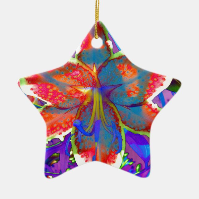 Retro Lily Ceramic Tree Decoration (Front)