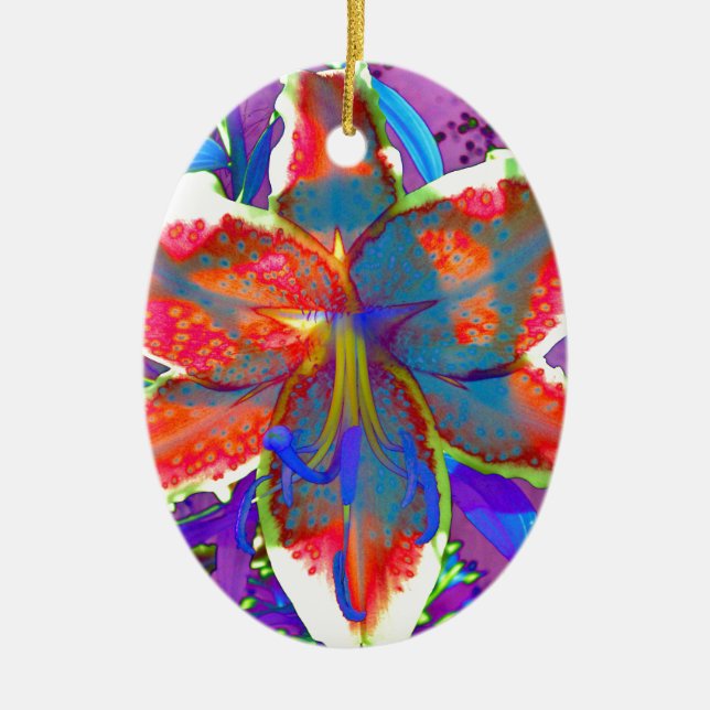 Retro Lily Ceramic Tree Decoration (Front)