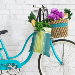 Retro Lime and Aqua "Surfboard" Striped Tote Bag