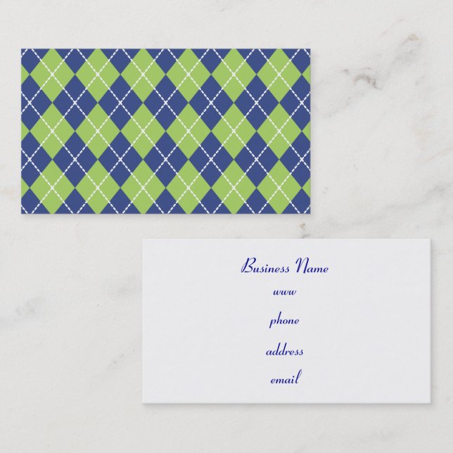 Retro Lime Argyle Business Cards (Front/Back)
