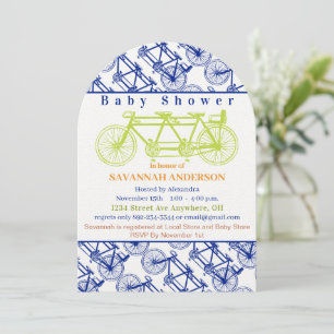 Retro Lime Baby Makes Three Bicycle Baby Shower Invitation