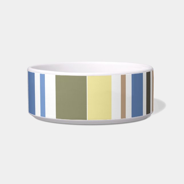 Retro Lime Blue Grey Art Pattern Pet Bowl (Right)