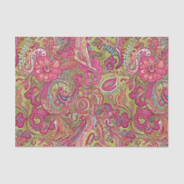 Retro lime green and pink paisley tissue paper (Front)