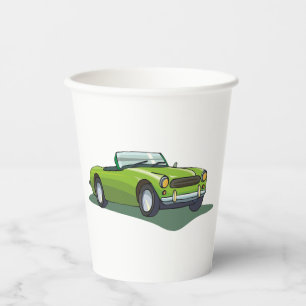 Retro Lime Green Convertible Sports Car Paper Cups