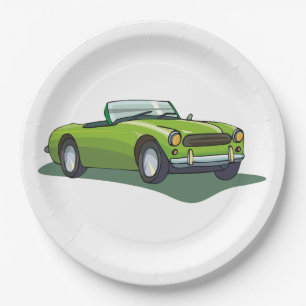 Retro Lime Green Convertible Sports Car Paper Plate