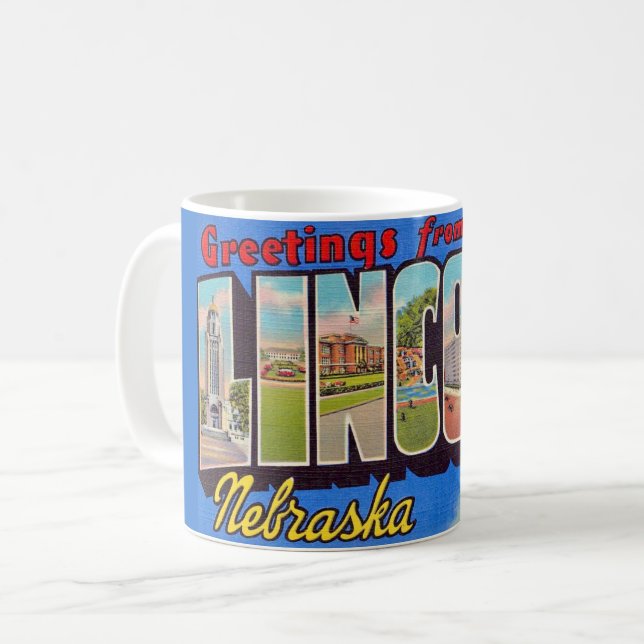 Retro Lincoln Nebraska Greeting Mug (Front Left)