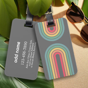 Retro Line Arch Pastel Rainbow Colours Custom Name Luggage Tag