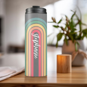 Retro Line Arch Pastel Rainbow Colours Script Name Thermal Tumbler