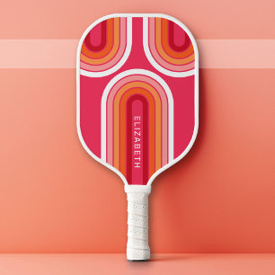 Retro Line Arch with Hot Pink Orange - Monogram Pickleball Paddle