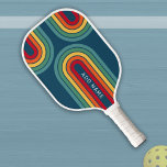 Retro Line Arch with Rainbow Colours - Script Name Pickleball Paddle<br><div class="desc">A funky line arch pattern with blue, green, yellow, orange and red. The retro design includes curves and lines in thick colours. Add your name or delete the text for a fun retro cover. The name is a simple sans serif font in white. If you click on the customise link,...</div>