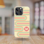 Retro Line Art Groovy Monogram iPhone 15 Case<br><div class="desc">Bohemian line art retro pattern stripes with circular shapes in pink orange blue colours. A bold yet minimal design with monogram to add initial text.  If you need any help with the customisation of the products or you want more products from this collection please message me.</div>