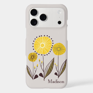 Retro Line Art Yellow Floral Personalised Name