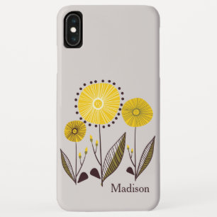 Retro Line Art Yellow Floral Personalised Name iPhone XS Max Case