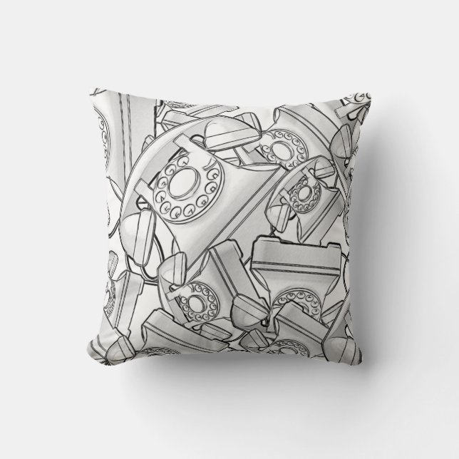 Retro Line Drawing Telephone Pattern Cushion (Front)