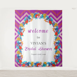 Retro Line Magenta Tropical Bridal Shower Welcome Tapestry