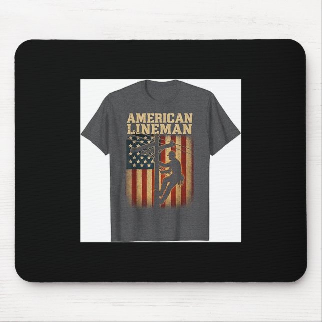 Retro Lineman American Flag Electric Cable Mouse Mat (Front)