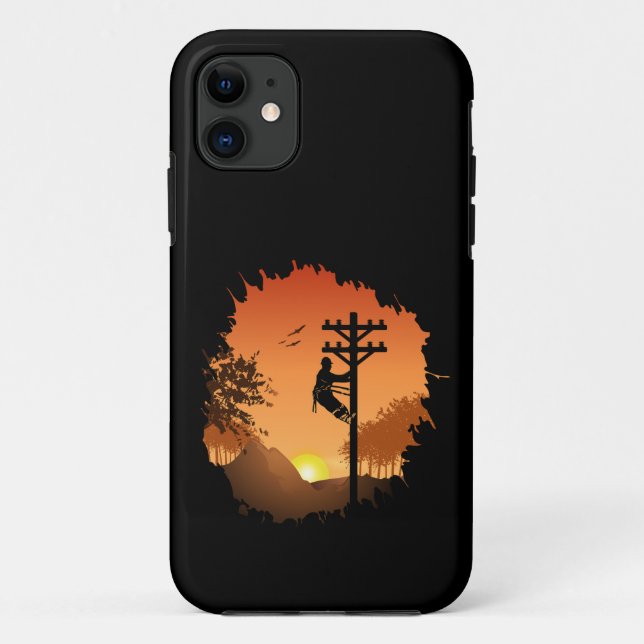 Retro Lineman Sunset Father Electric Cable Lineman Case-Mate iPhone Case (Back)
