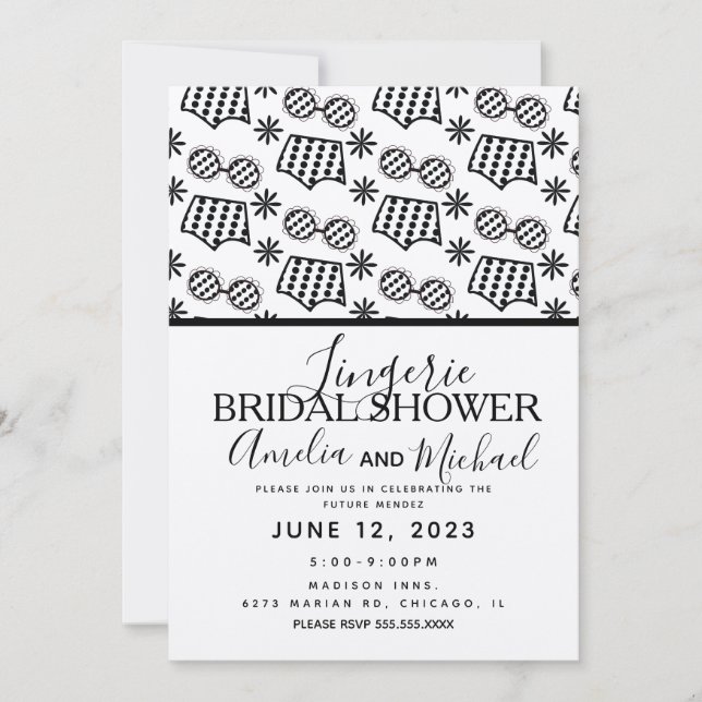 Retro Lingerie Floral Doodles Bridal Shower Invitation (Front)