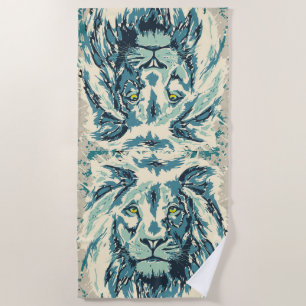 Retro Lion Head - Vintage Lion Face Beach Towel