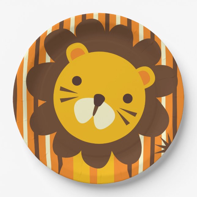 Retro Lion on Stripes Paper Plate (Front)