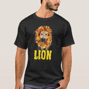 Retro Lion Print Face Portrait Watercolor Painting T-Shirt