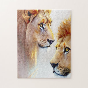 Retro Lion Prints - Classic Wildlife Wall Art Jigsaw Puzzle