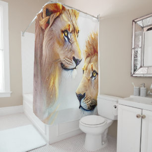 Retro Lions Art - Classic Wildlife Wall Art Shower Curtain