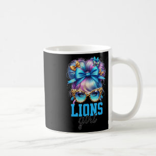 Retro Lions Girl Messy Bun Sports Fan Team Matchin Coffee Mug