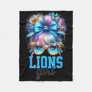 Retro Lions Girl Messy Bun Sports Fan Team Matchin Fleece Blanket
