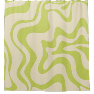 Retro Liquid Swirl Abstract Light Lime Beige Shower Curtain