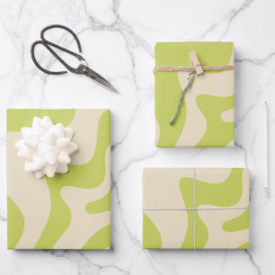 Retro Liquid Swirl Abstract Light Lime Beige Wrapping Paper Sheet