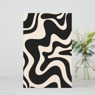 Retro Liquid Swirl Abstract Pattern Black Cream Stationery