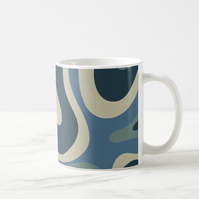 Retro Liquid Swirl Abstract Pattern Blue Grey Coffee Mug (Right)