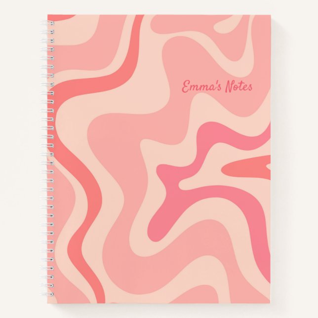 Retro Liquid Swirl Abstract Pattern in Blush Pink Notebook (Front)