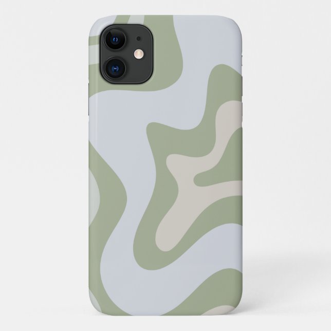 Retro Liquid Swirl Abstract Pattern in Sage Green Case-Mate iPhone Case (Back)