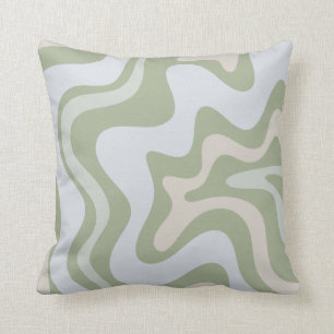 Retro Liquid Swirl Abstract Pattern in Sage Green Cushion